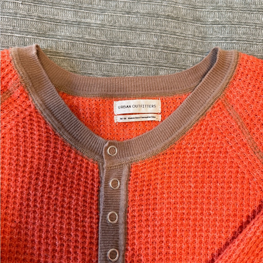 Orange Waffle Knit Long Sleeve Crop Top - Picture 3 of 3